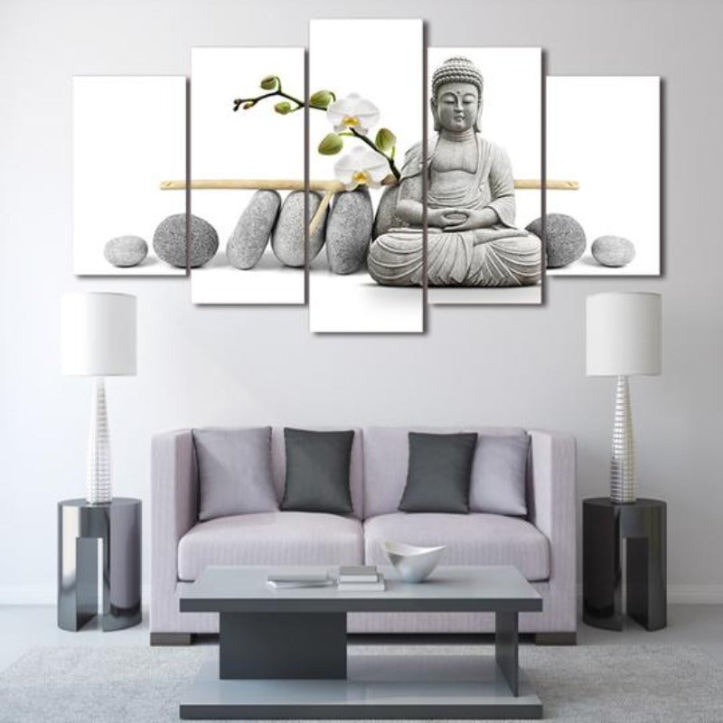 Zen-Buddha mit Orchideen – Leinwandbild