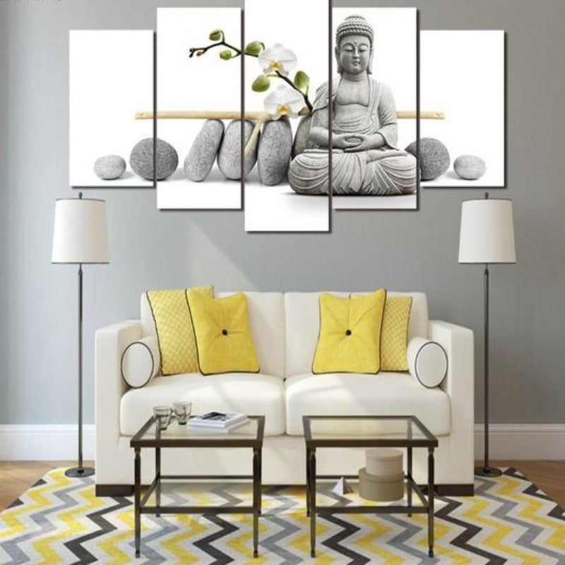 Zen-Buddha mit Orchideen – Leinwandbild