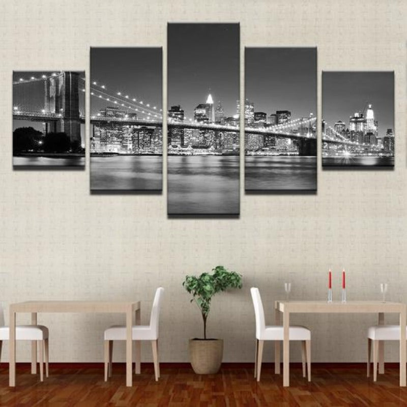 Schwarz & Weiß Brooklyn Bridge - Leinwand Wandkunst Gemälde