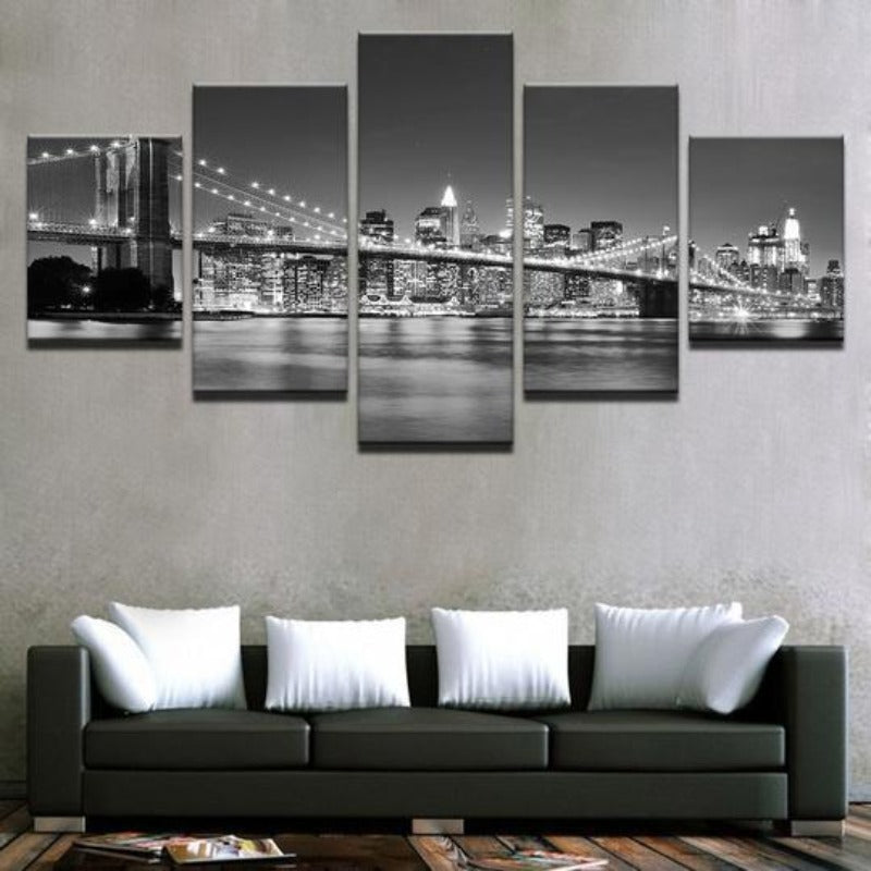 Schwarz & Weiß Brooklyn Bridge - Leinwand Wandkunst Gemälde