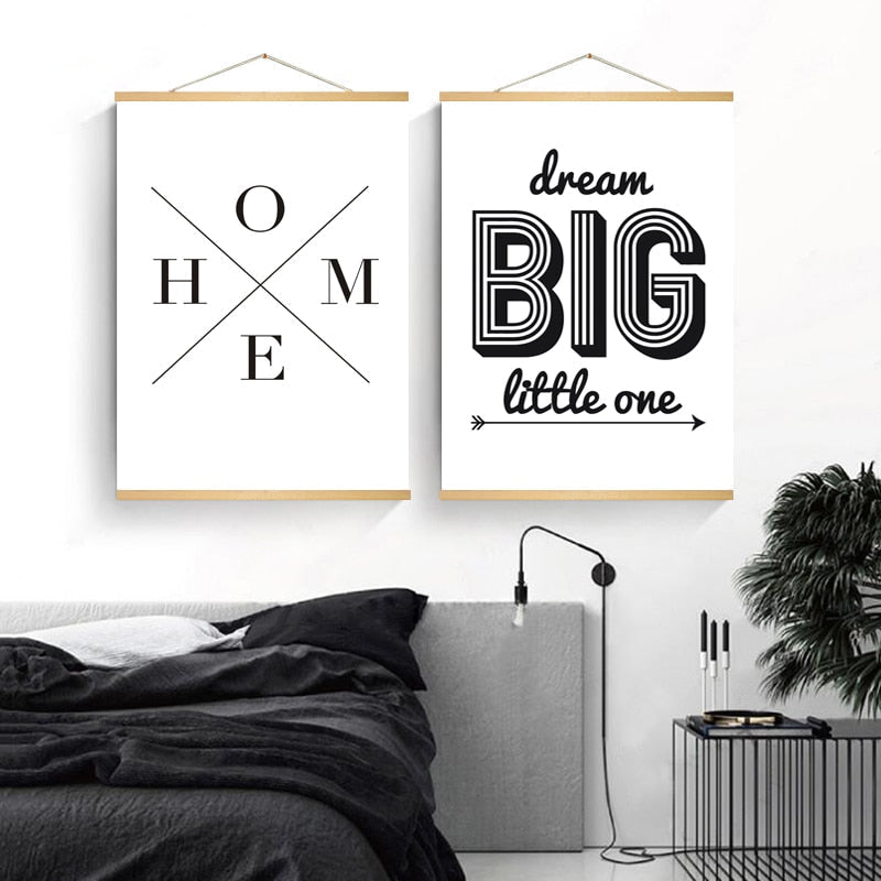 Minimalistische Schwarz-Weiß Inspirierende Buchstaben - Leinwand Wandkunst Gemälde