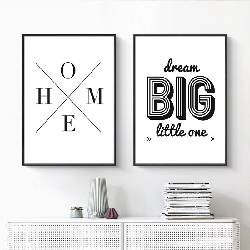 Minimalistische Schwarz-Weiß Inspirierende Buchstaben - Leinwand Wandkunst Gemälde