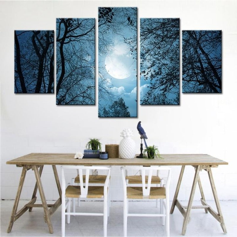 Moonlit Forest Night - Leinwand Wandkunst Malerei