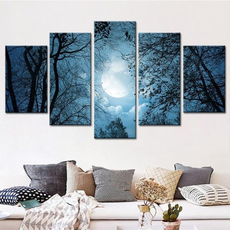 Moonlit Forest Night - Leinwand Wandkunst Malerei