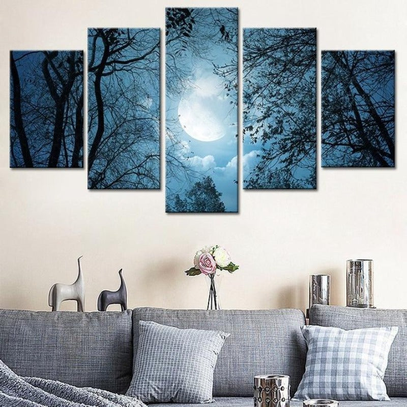 Moonlit Forest Night - Leinwand Wandkunst Malerei