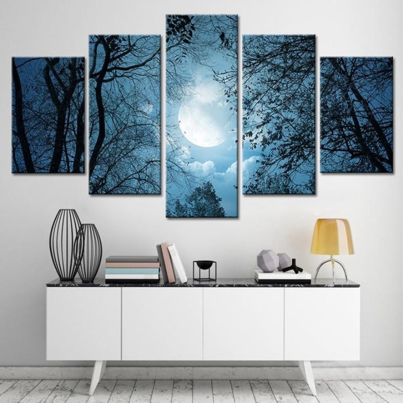 Moonlit Forest Night - Leinwand Wandkunst Malerei
