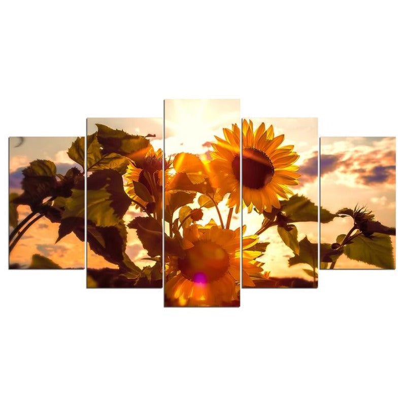 Sonnenblumen-Sonnenuntergang – Leinwandbild