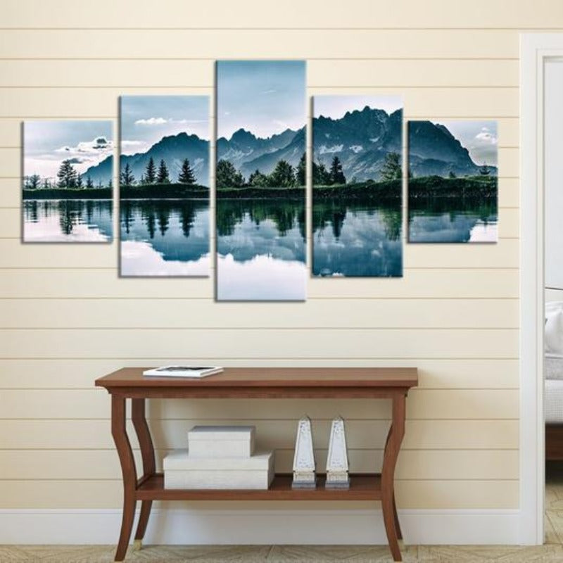 Berge See Baum Landschaft - Leinwand Wandkunst Gemälde