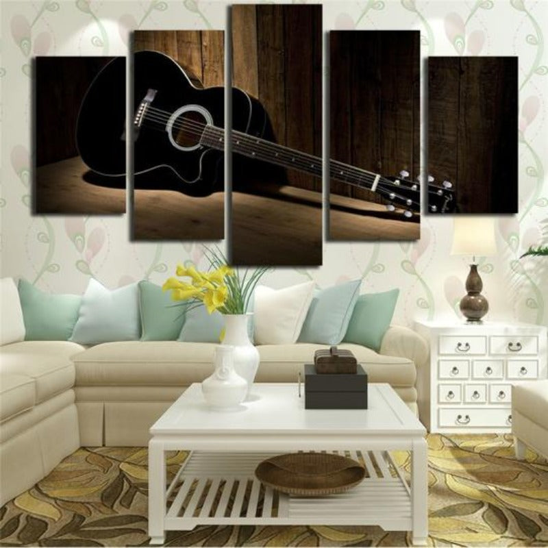 Schwarze Gitarre - Leinwand Wandkunst Gemälde