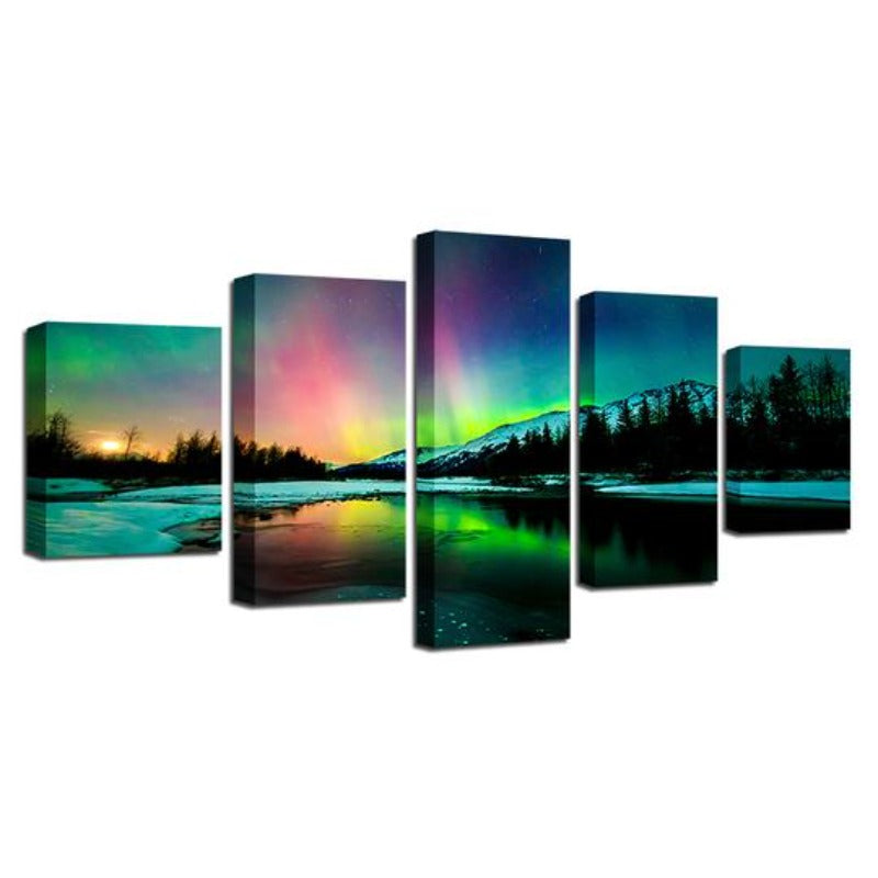 Aurora Borealis Lake - Leinwand Wandkunst Gemälde