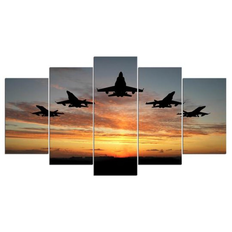 Fliegende Flugzeuge Sonnenuntergang - Leinwand Wandkunst Gemälde
