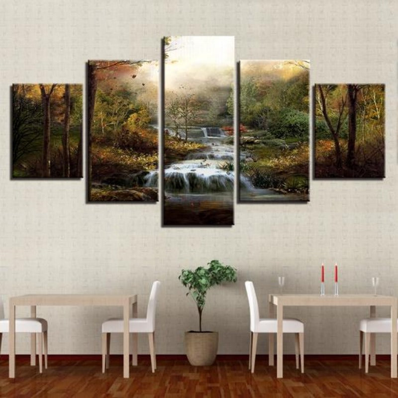 Waldwasserfälle Bäche - Leinwand Wandkunst Gemälde