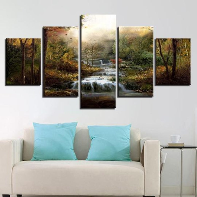 Waldwasserfälle Bäche - Leinwand Wandkunst Gemälde