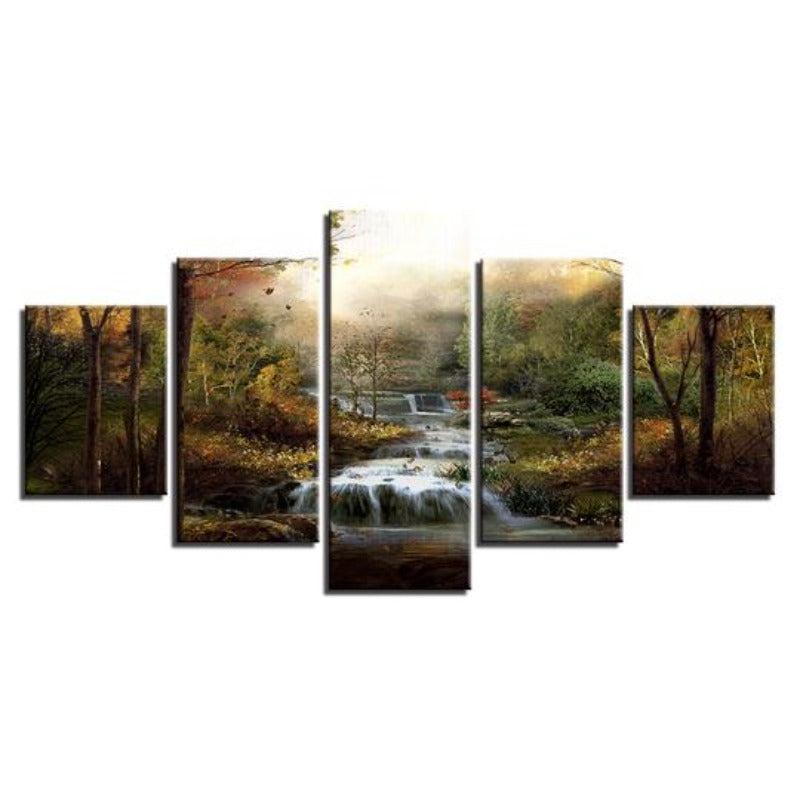 Waldwasserfälle Bäche - Leinwand Wandkunst Gemälde
