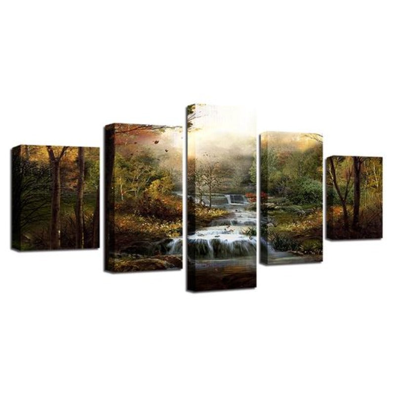 Waldwasserfälle Bäche - Leinwand Wandkunst Gemälde