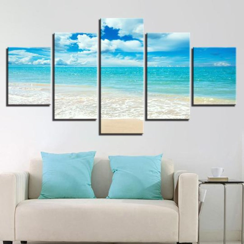 Blaue Meereswellen Am Strand - Leinwand Wandkunstmalerei