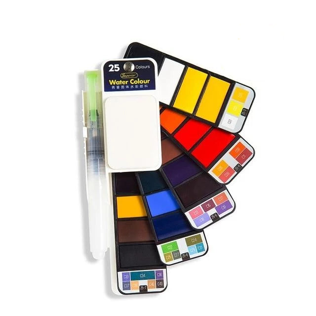 Aquarellfarben Set mit Wasserpinsel & Pigment | Brehn