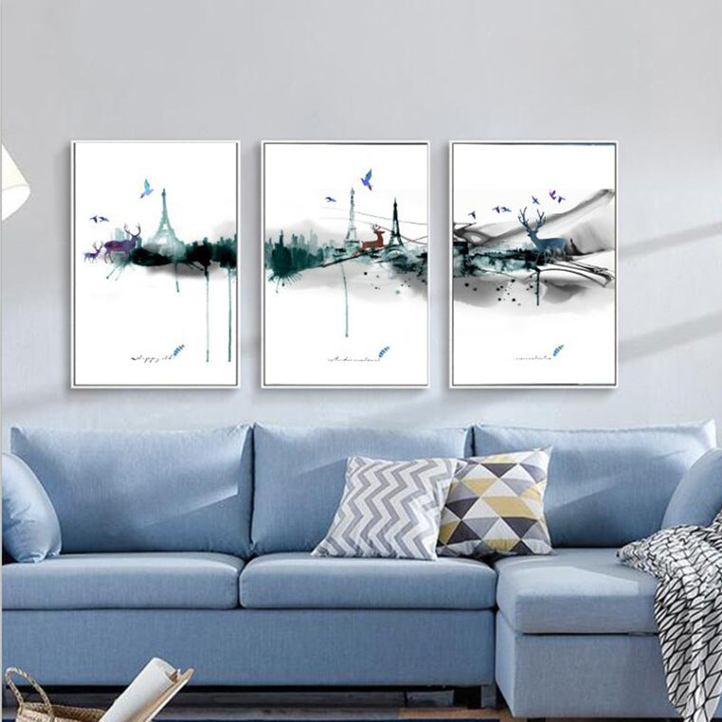 Abstract Paris Eiffel Tower Deer - Leinwand Wandkunst Gemälde