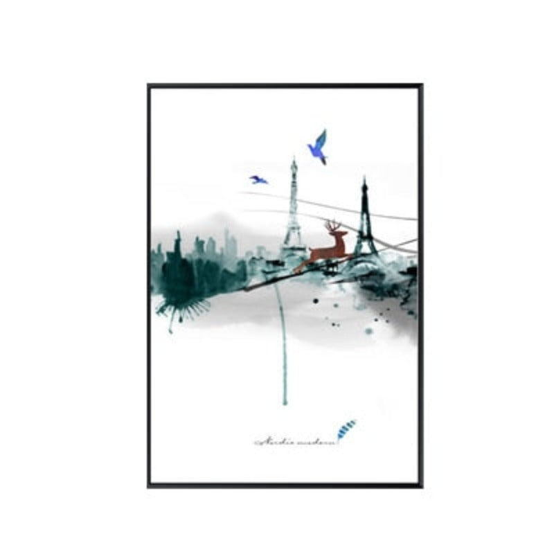 Abstract Paris Eiffel Tower Deer - Leinwand Wandkunst Gemälde