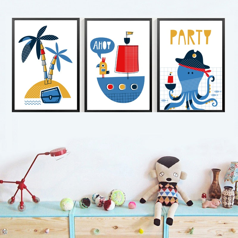 Blauer Piratensegelboot - Leinwand Wandkunst Gemälde