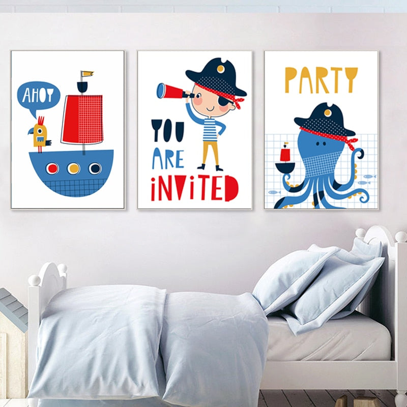 Blauer Piratensegelboot - Leinwand Wandkunst Gemälde