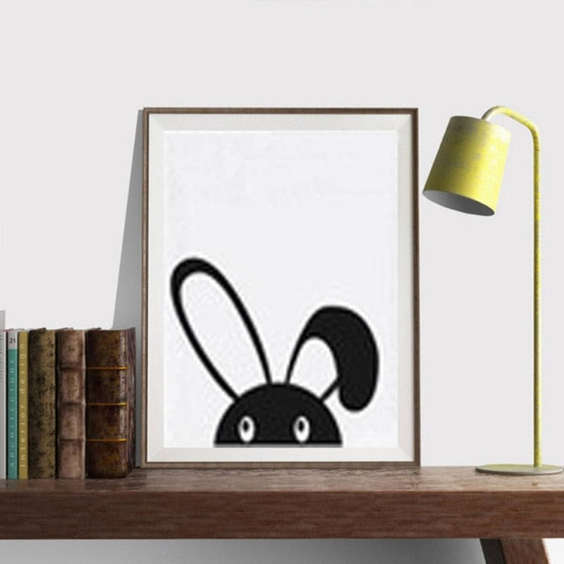 Minimalist Schwarz-Weiß Cartoon Bären Kinderzimmer Dekor - Leinwand Wandkunst Malerei