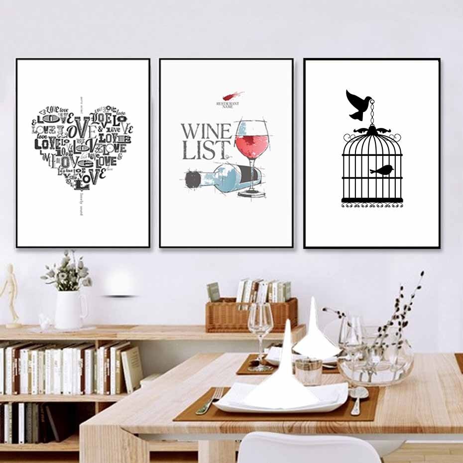 Liebe Herz Wein Drucke Küchenposter - Leinwand Wandkunst Malerei