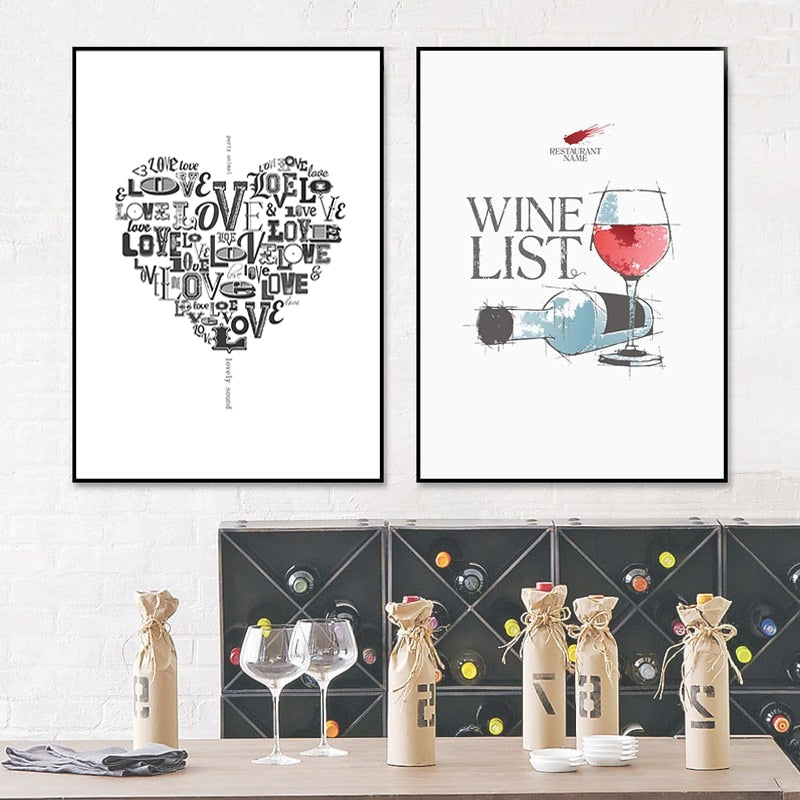 Liebe Herz Wein Drucke Küchenposter - Leinwand Wandkunst Malerei