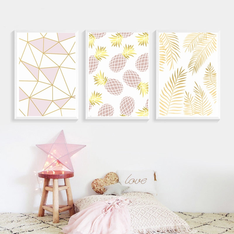 Geometrische Blätter Ananas - Leinwand Wandkunst Malerei