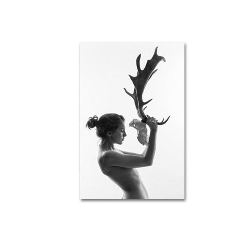 Antlers Frauen - Leinwand Wandkunst Gemälde