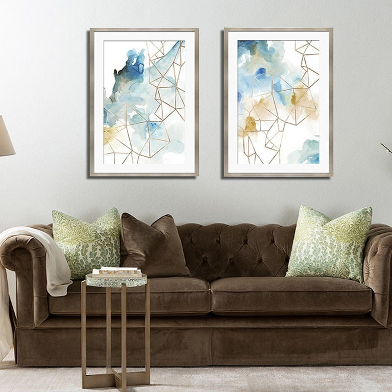 Abstraktes Aquarell Geometrisches Muster - Leinwand Wandkunst Gemälde