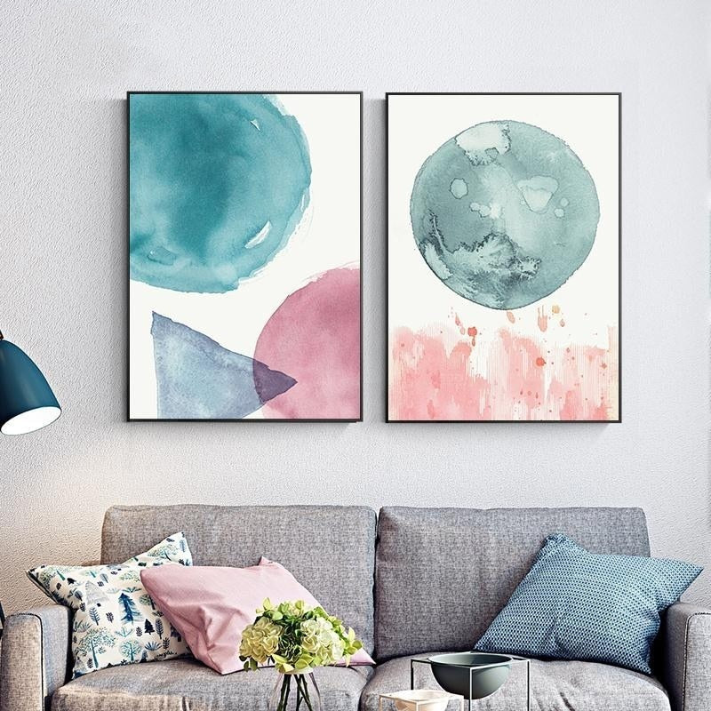 Abstrakte Aquarell Rosa Blau - Leinwand Wandkunst Gemälde