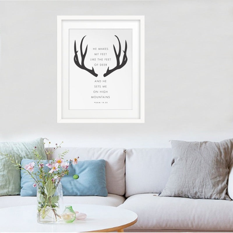 Minimalistische Schwarz- und Weißgeweih Inspirations - Leinwand Wandkunst Malerei