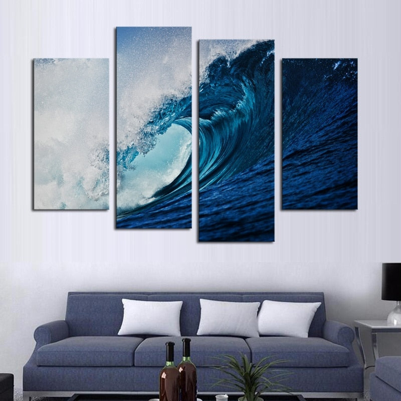 Große Blaue Meerwellen - Leinwand Wandkunst Malerei