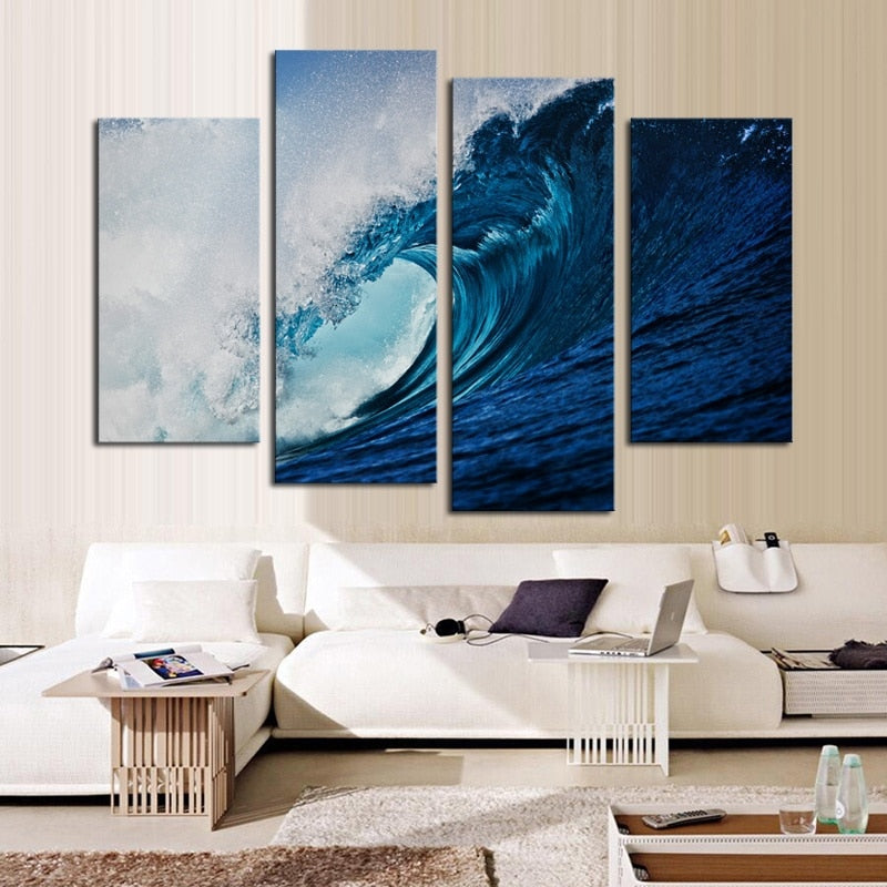 Große Blaue Meerwellen - Leinwand Wandkunst Malerei