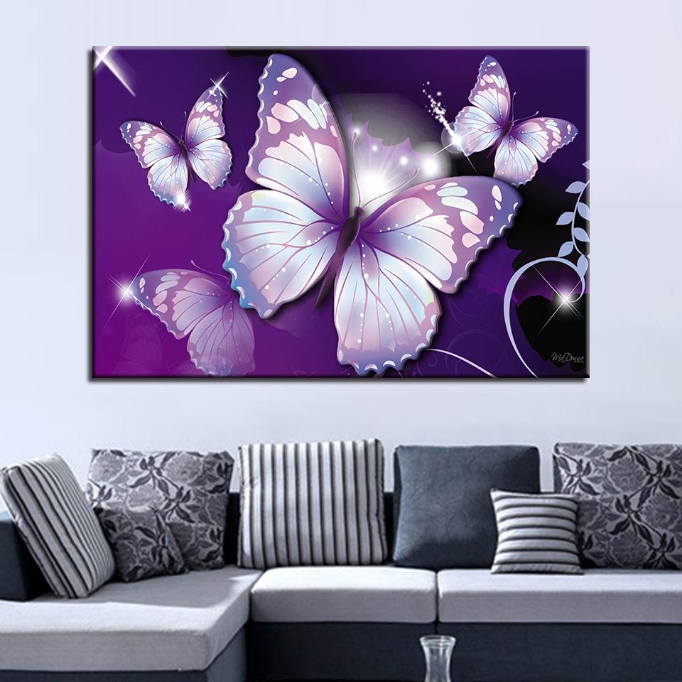 HD lila Schmetterlinge - Leinwand Wandkunst Gemälde