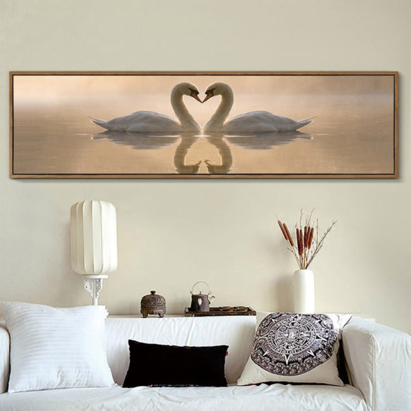Love Coupe Of Swan Landscape - Leinwand Wandkunst Malerei
