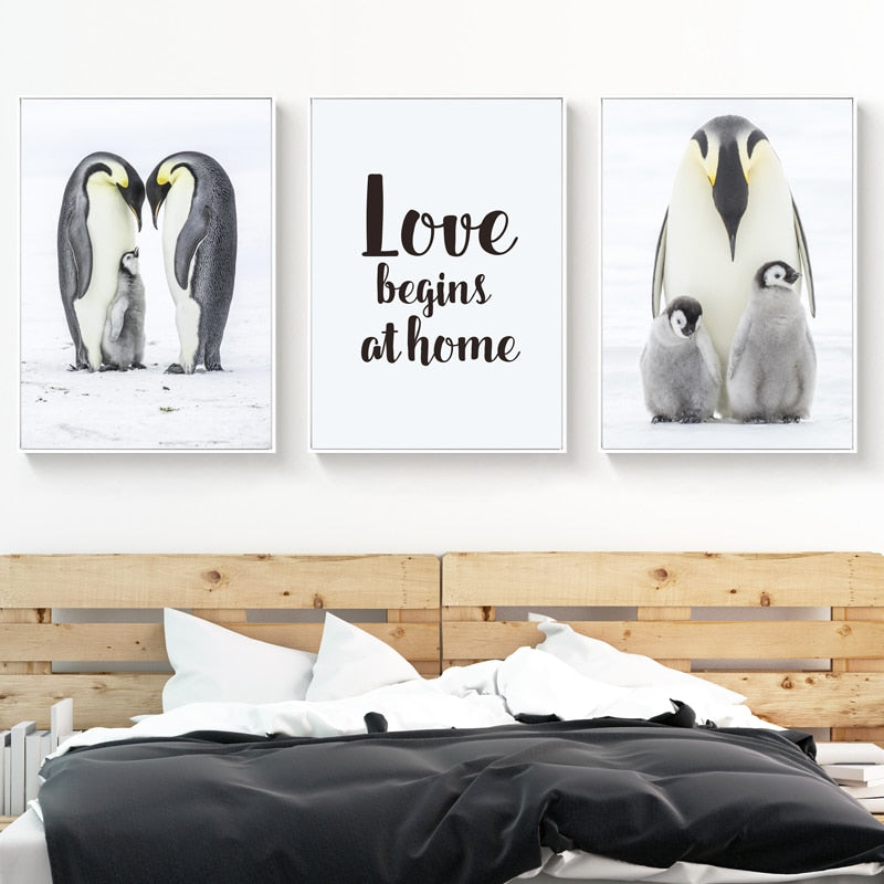 Herzliche Pinguinfamilie – Leinwandbild