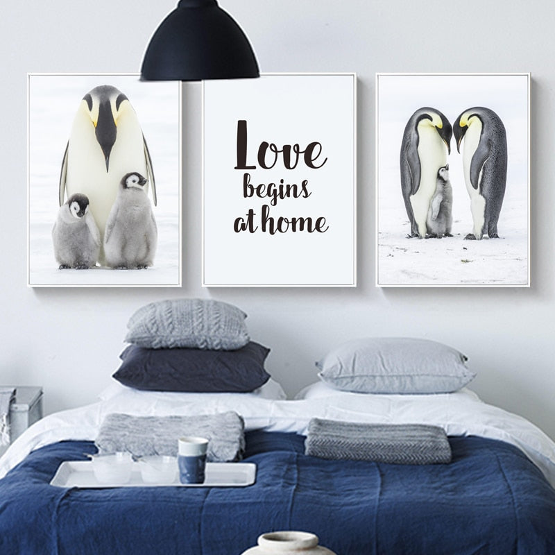 Herzliche Pinguinfamilie – Leinwandbild