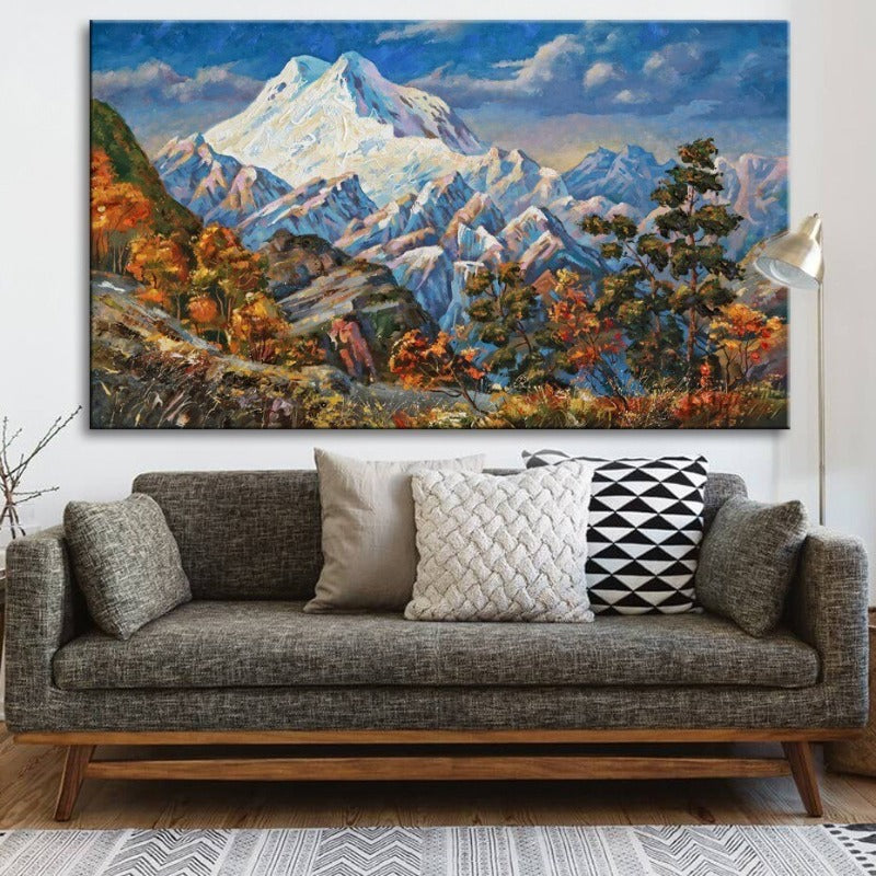 Bergherbstlandschaft in hellen Tönen - Leinwand Wandkunst Gemälde