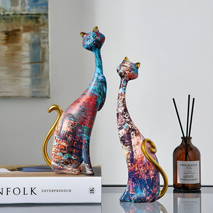 Sweet Lovers - Handgemalte Katzenpaar-Skulptur für ewige Zuneigung | Brehn
