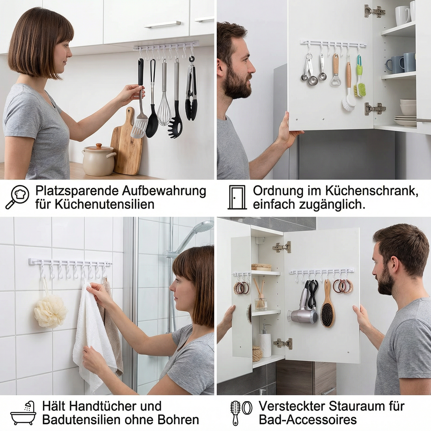 Selbstklebende Hakenleiste Küche & Bad (2 Stk.) | Brehn