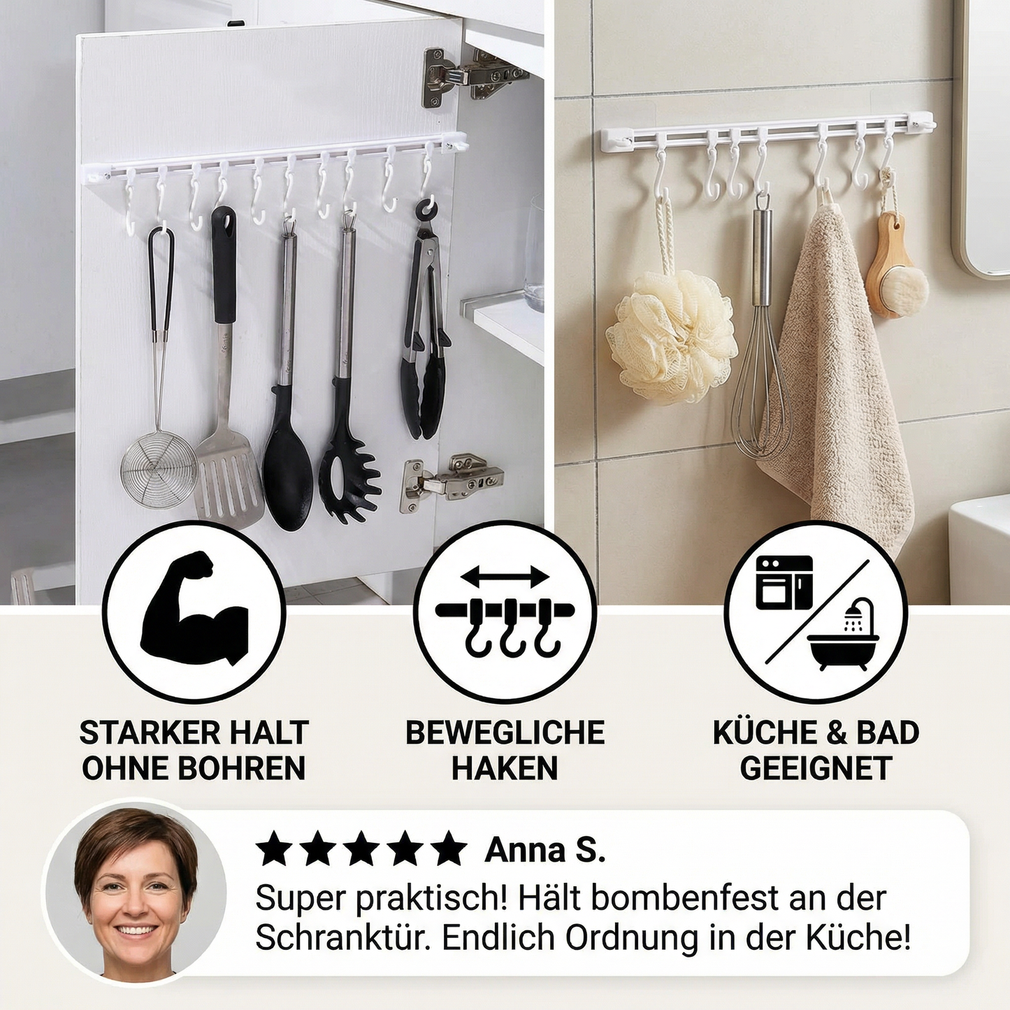 Selbstklebende Hakenleiste Küche & Bad (2 Stk.) | Brehn