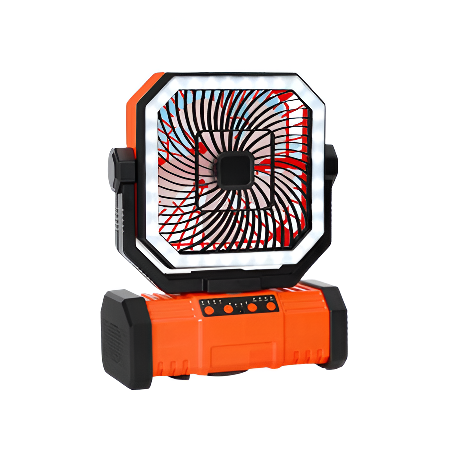 Wiederaufladbarer Campingventilator mit 20000mAh Batterie, 4 Geschwindigkeiten und LED Laterne | Brehn