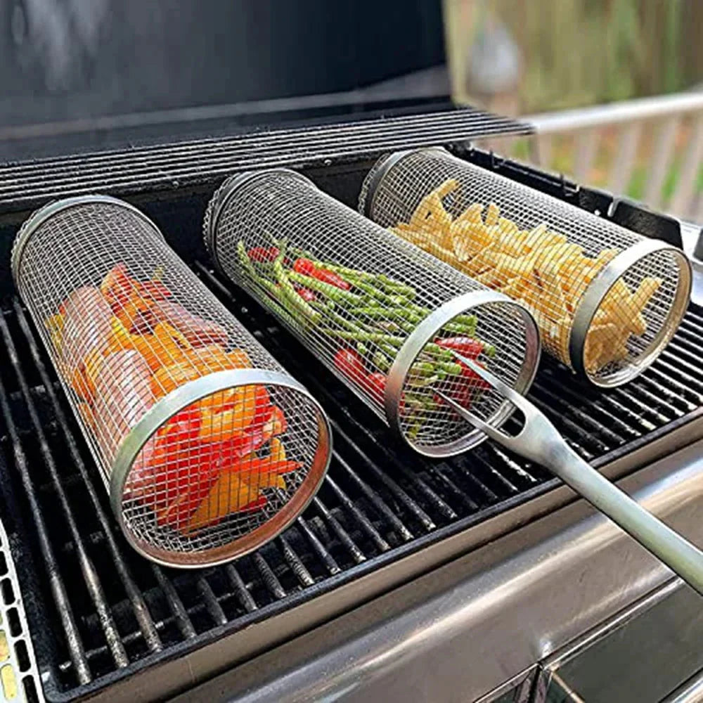 Rolling BBQ Korb Grillkorb Immer Rund Edelstahl Grillnetz | Brehn