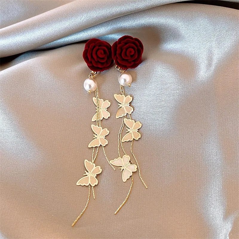 Brehn | Romantische Rose Perle Schmetterling Ohrringe