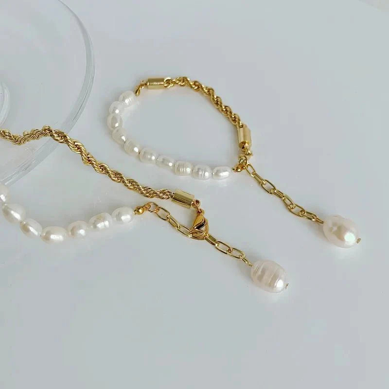 Brehn | Seil Kette Perle Kontrast Armband und Halskette