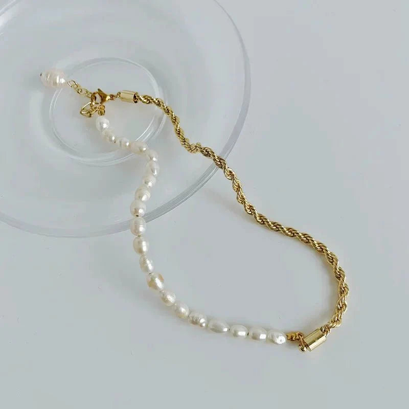 Brehn | Seil Kette Perle Kontrast Armband und Halskette
