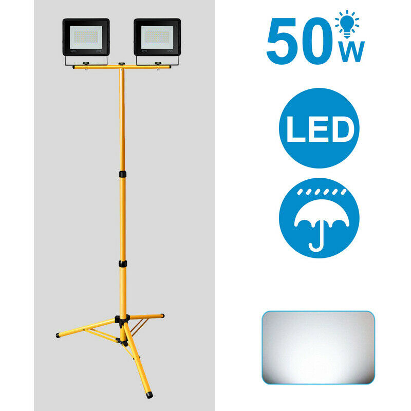 LED Fluter mit Stativ Baustrahler 2X50W Kaltweiß | Brehn
