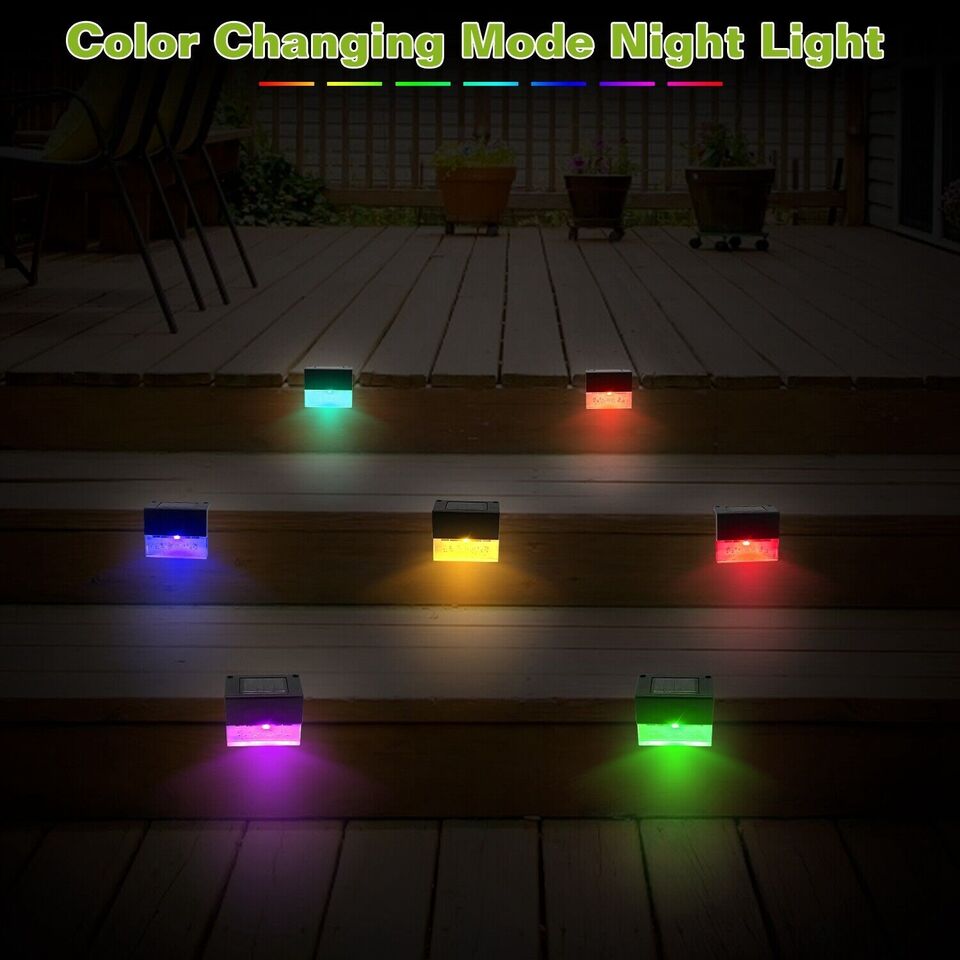 Brehn | Solar Deck Lights 4er Set, Solar Stufenlichter Außen, Warmweiß/Farbwechselnde Solarzaunleuchte für Terrasse Garten Hof